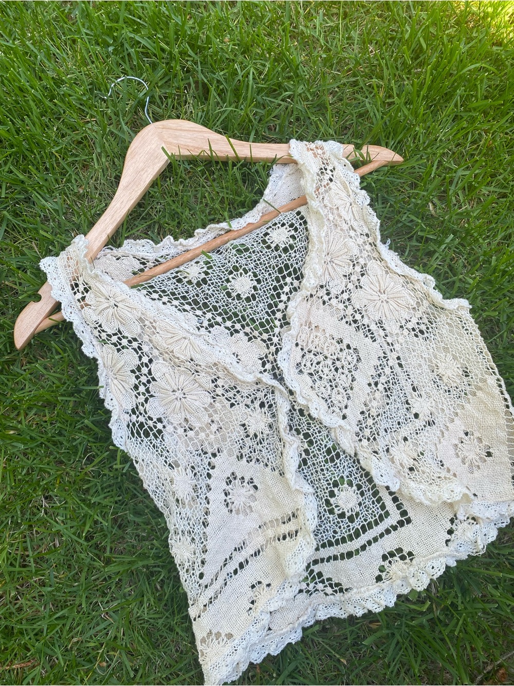 SOLD HANDMADE crochet lace vest cream neutral bohemian size small